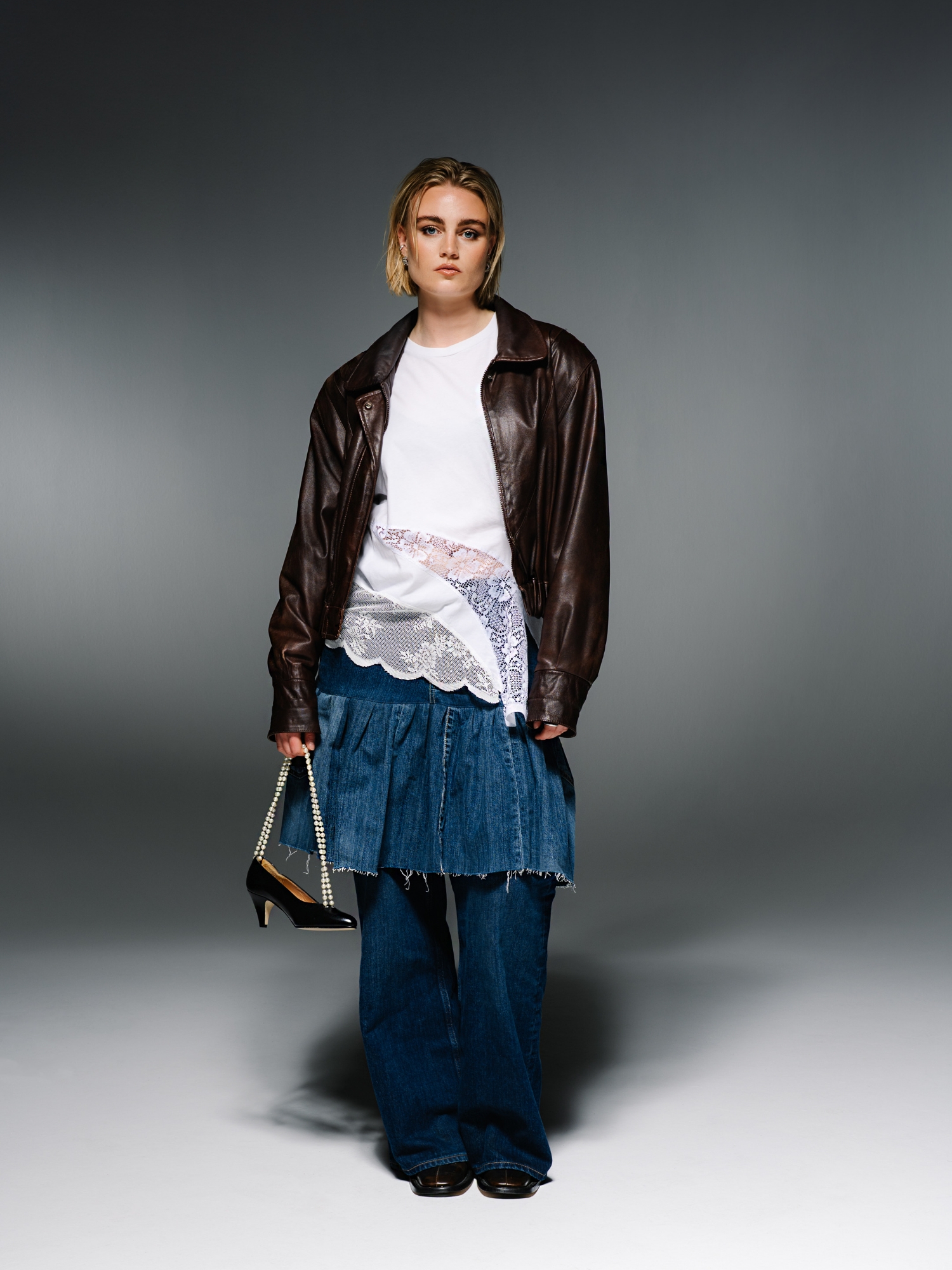 Denim puff skirt