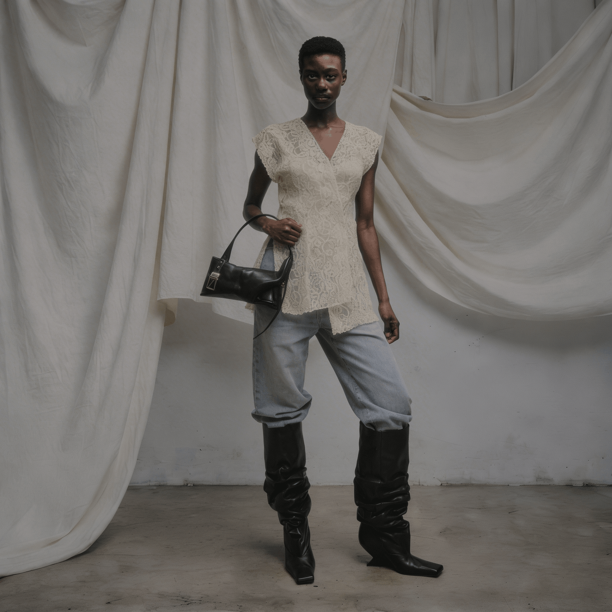 Lace panel top - Cream